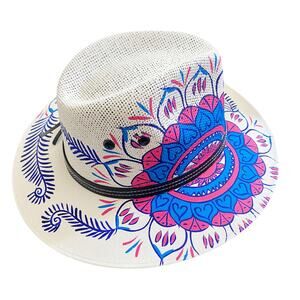 MEXICAN Artisanal Hat HandPainted Fedora Mandala Sombrero Panama Bohemian Large